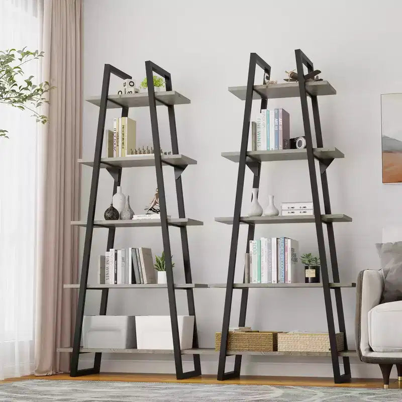 Libreria in metallo a 72 ripiani, scaffale a scala aperta a 5 livelli con ripiani regolabili, libreria industriale per la casa, soggiorno, camera da letto, ufficio