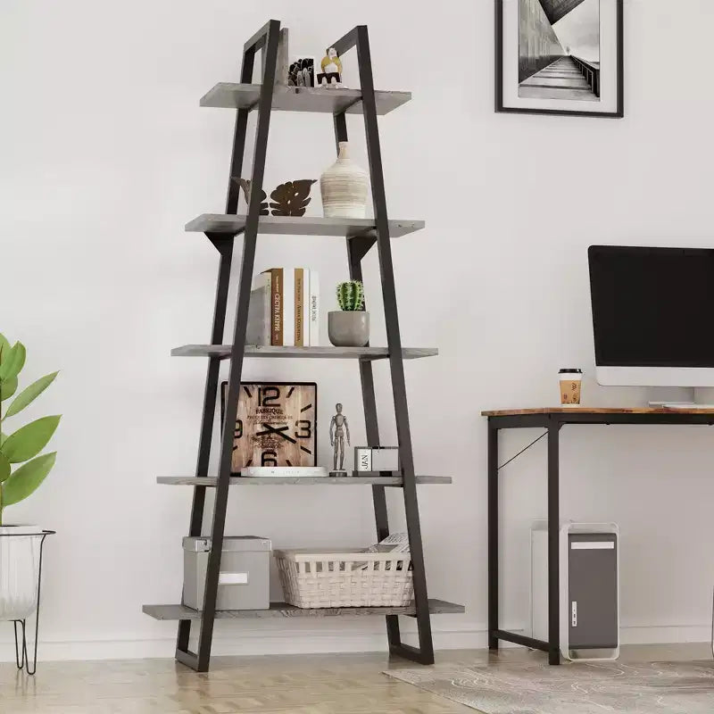 Libreria in metallo a 72 ripiani, scaffale a scala aperta a 5 livelli con ripiani regolabili, libreria industriale per la casa, soggiorno, camera da letto, ufficio