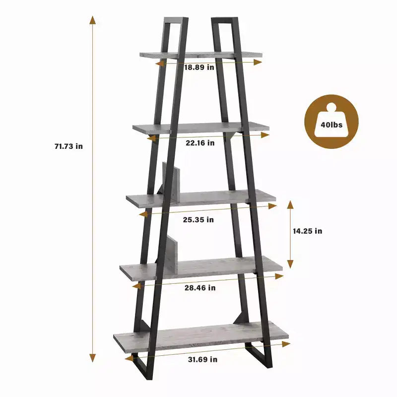 Libreria in metallo a 72 ripiani, scaffale a scala aperta a 5 livelli con ripiani regolabili, libreria industriale per la casa, soggiorno, camera da letto, ufficio