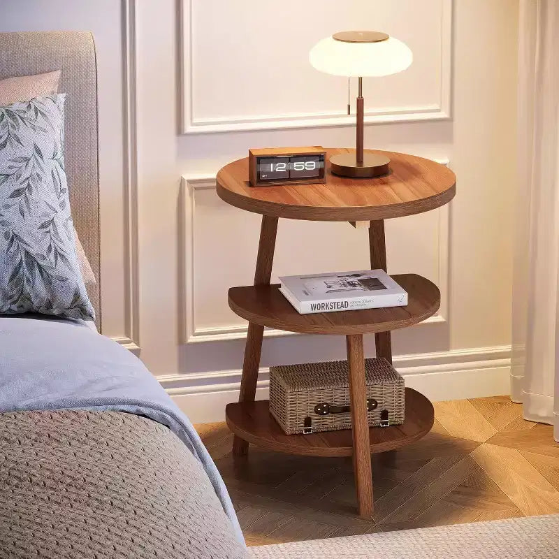 Tribesigns Tavolino rotondo a 3 livelli, tavolino laterale da 49,09 cm, comodino rotondo piccolo per soggiorno, camera da letto e divano, marrone