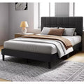 Pipishell full-size bed frame with 12 thickened legs and fabric cushioned headboard, capable of withstanding 1300 pounds and easy to assemble