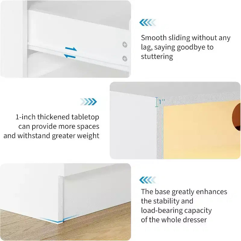 Acekool Cassettiera a 4 cassetti con luce LED e stazione di ricarica, comò moderno bianco, mobile contenitore multiuso per camera da letto e soggiorno