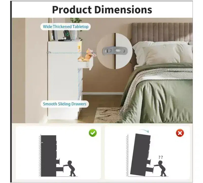 Acekool Cassettiera a 4 cassetti con luce LED e stazione di ricarica, comò moderno bianco, mobile contenitore multiuso per camera da letto e soggiorno
