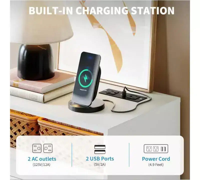 Acekool Cassettiera a 4 cassetti con luce LED e stazione di ricarica, comò moderno bianco, mobile contenitore multiuso per camera da letto e soggiorno