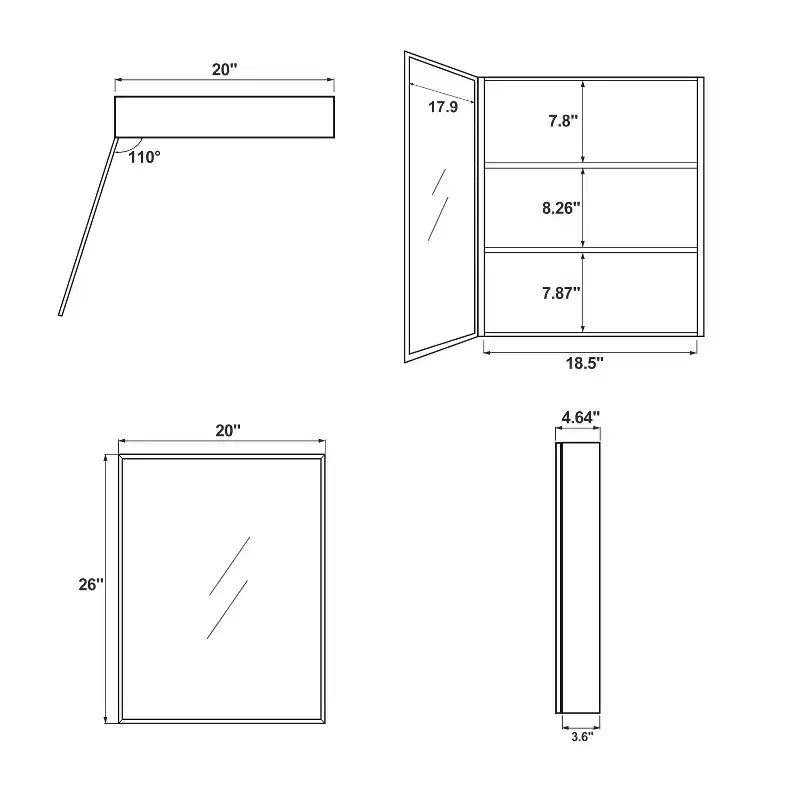 Mobiletti da bagno moderni rettangolari MAYEERTY 26 x 20 pollici, specchio da parete con cornice in metallo e contenitore, nero