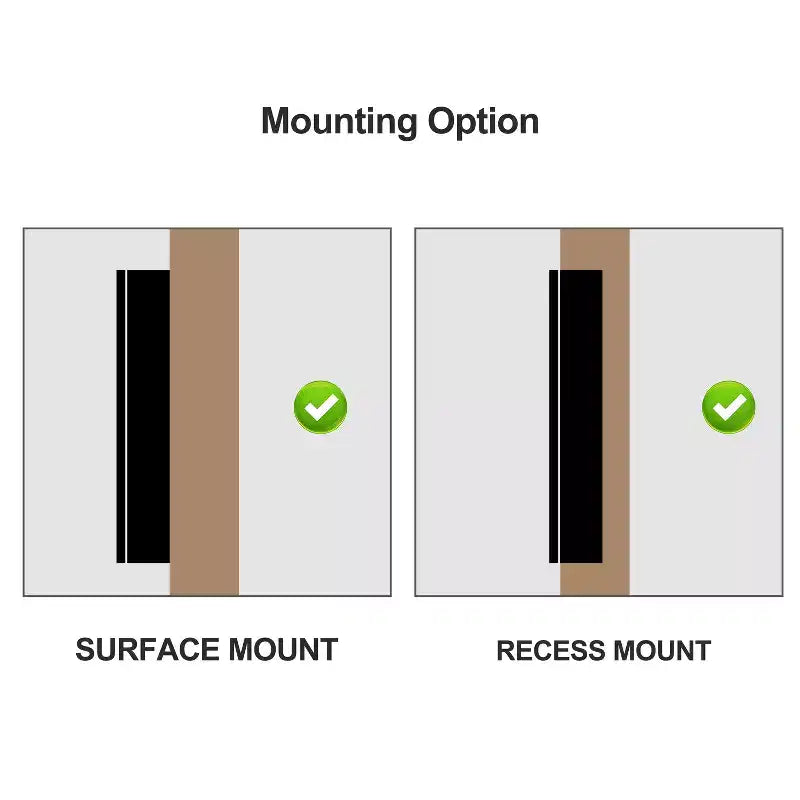 Mobiletti da bagno moderni rettangolari MAYEERTY 26 x 20 pollici, specchio da parete con cornice in metallo e contenitore, nero