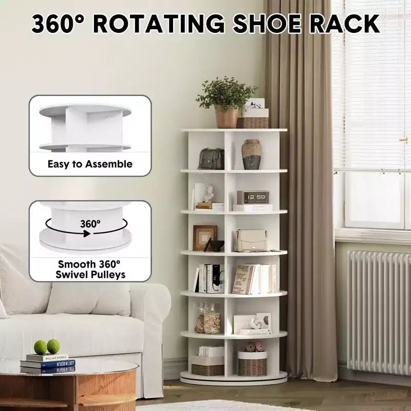 TROPOW Scarpiera Girevole a 6 Livelli C Bianca, Organizzatore per Scarpe Girevole a 360° per Ingresso/Soggiorno (1 Pezzo)