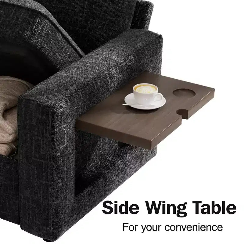 Divano componibile Dyonery a 8 posti a U con letto estraibile/schienale reclinabile/porte USB/luce LED, montaggio senza attrezzi, ciniglia beige
