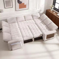 Dyonery 8 Seat U-Shaped Modular Sectional Sleeper Sofa with Pull Out Bed/Reclining Backrest/USB Ports/LED Light Tool-Free Assembly,Chenille Beige