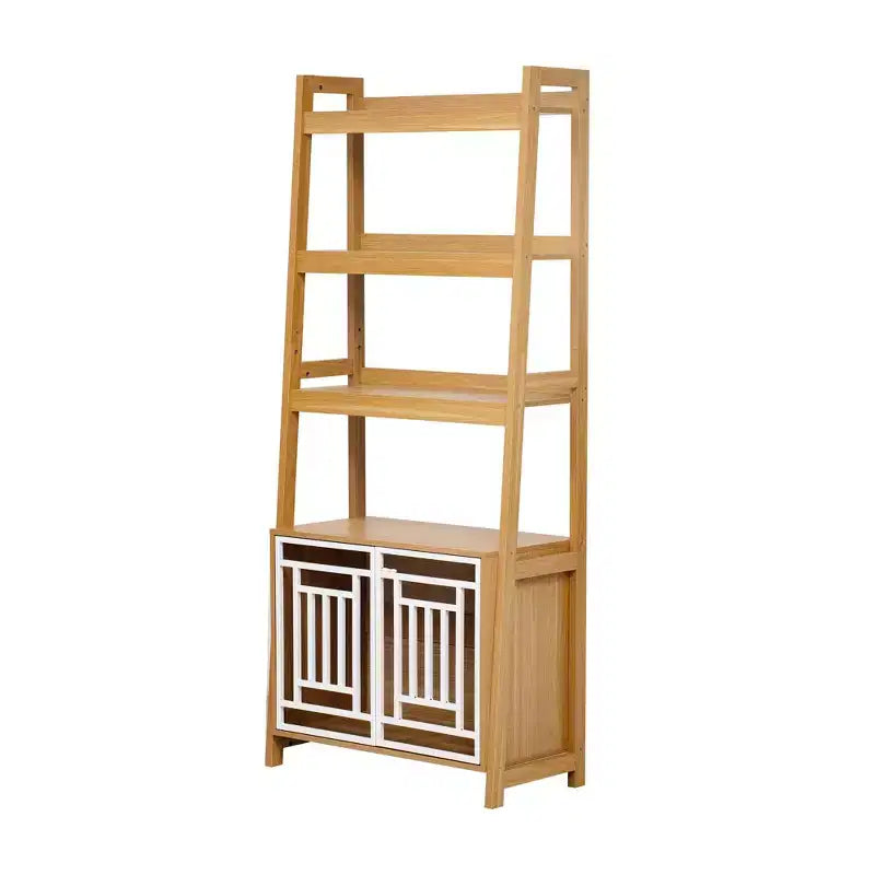 Okak Modern 2 in 1 Libreria, Scaffali a Scala Multifunzionali con Gabbia per Cani, Vetrina Alta per Soggiorno, Studio, Quercia Antica