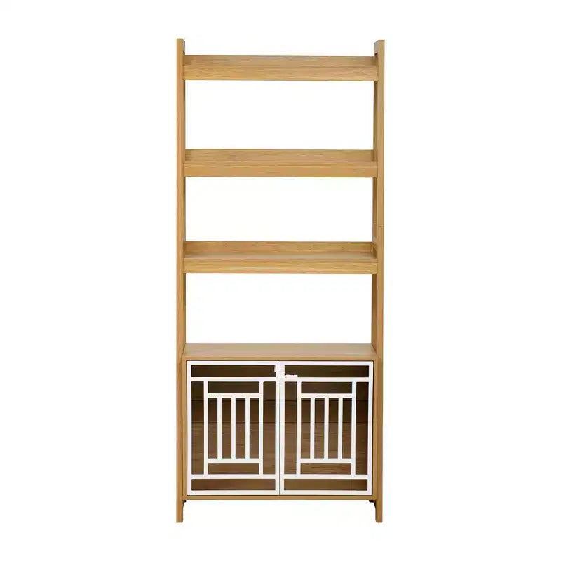 Okak Modern 2 in 1 Libreria, Scaffali a Scala Multifunzionali con Gabbia per Cani, Vetrina Alta per Soggiorno, Studio, Quercia Antica