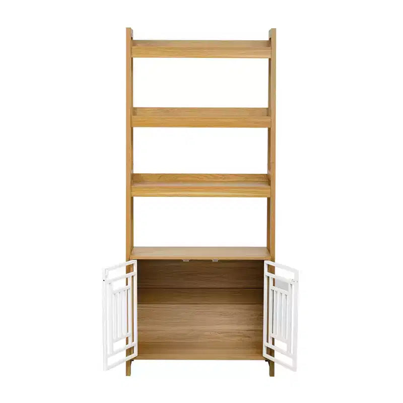 Okak Modern 2 in 1 Libreria, Scaffali a Scala Multifunzionali con Gabbia per Cani, Vetrina Alta per Soggiorno, Studio, Quercia Antica