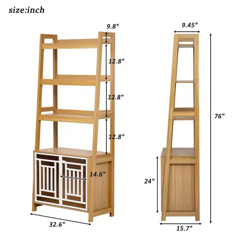Okak Modern 2 in 1 Libreria, Scaffali a Scala Multifunzionali con Gabbia per Cani, Vetrina Alta per Soggiorno, Studio, Quercia Antica