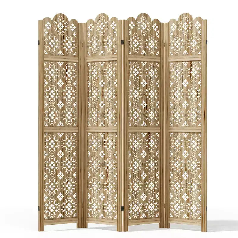 MAYEERTY 160 x 170 cm Divisorio Pieghevole per Stanze in Legno, Pannello Separatore per Interni, 4 Pannelli, Marrone