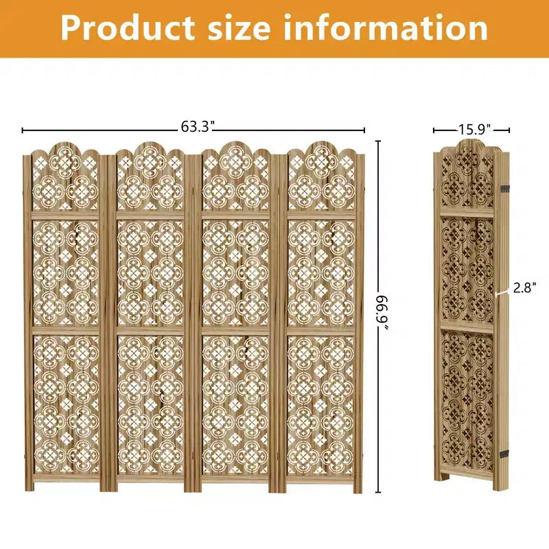 MAYEERTY 160 x 170 cm Divisorio Pieghevole per Stanze in Legno, Pannello Separatore per Interni, 4 Pannelli, Marrone