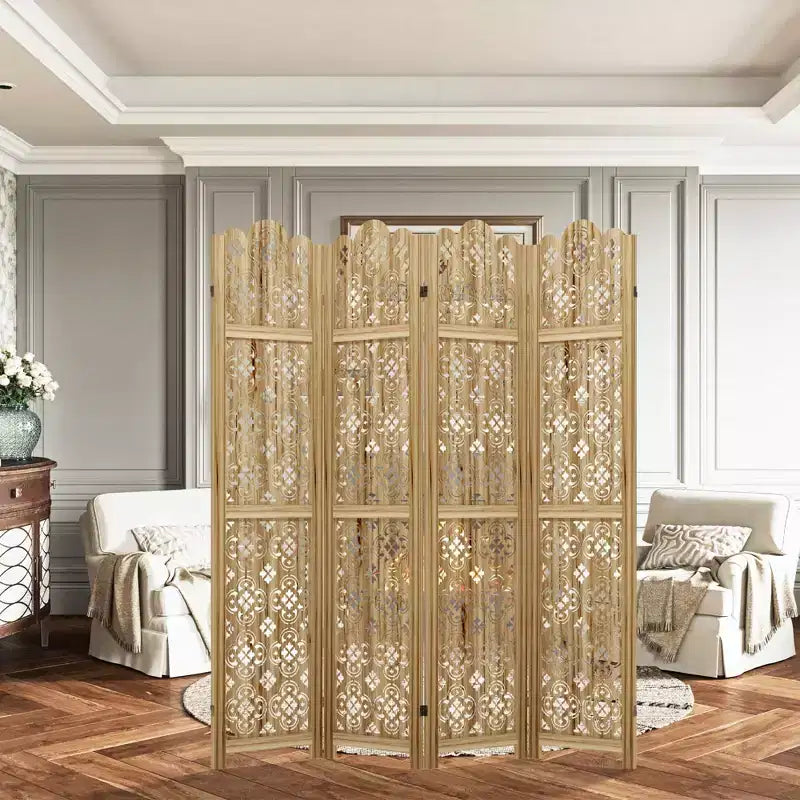 MAYEERTY 160 x 170 cm Divisorio Pieghevole per Stanze in Legno, Pannello Separatore per Interni, 4 Pannelli, Marrone