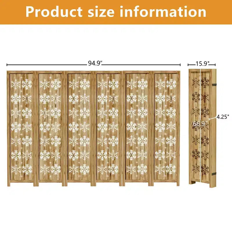 MAYEERTY divisorio pieghevole in legno da 95*67 pollici, paravento autoportante per interni, 6 pannelli, marrone