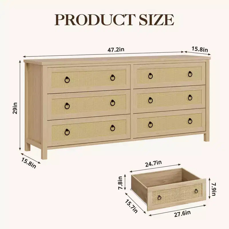 Cassettiera in Rattan a 7 Cassetti, Cassettiera Boho per Camera da Letto, Cassettiera, Organizzatore per Armadio, Cassettiera in Legno Naturale per Camera da Letto, Soggiorno, Ingresso