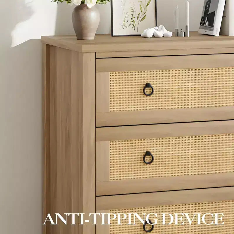 Cassettiera in Rattan a 7 Cassetti, Cassettiera Boho per Camera da Letto, Cassettiera, Organizzatore per Armadio, Cassettiera in Legno Naturale per Camera da Letto, Soggiorno, Ingresso