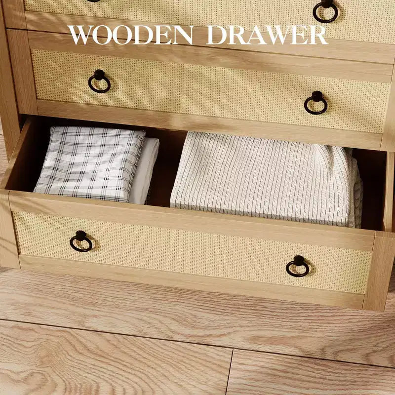 Cassettiera in Rattan a 7 Cassetti, Cassettiera Boho per Camera da Letto, Cassettiera, Organizzatore per Armadio, Cassettiera in Legno Naturale per Camera da Letto, Soggiorno, Ingresso