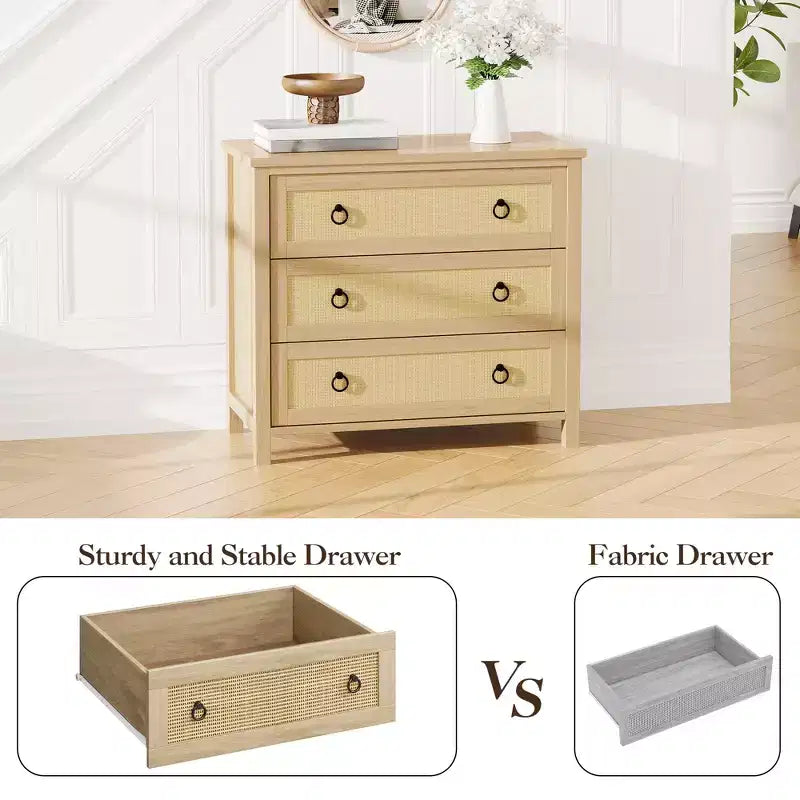 Cassettiera in Rattan a 7 Cassetti, Cassettiera Boho per Camera da Letto, Cassettiera, Organizzatore per Armadio, Cassettiera in Legno Naturale per Camera da Letto, Soggiorno, Ingresso
