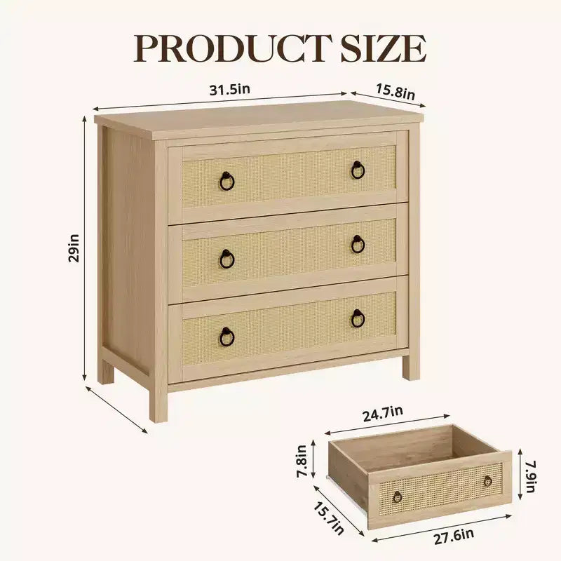 Cassettiera in Rattan a 7 Cassetti, Cassettiera Boho per Camera da Letto, Cassettiera, Organizzatore per Armadio, Cassettiera in Legno Naturale per Camera da Letto, Soggiorno, Ingresso