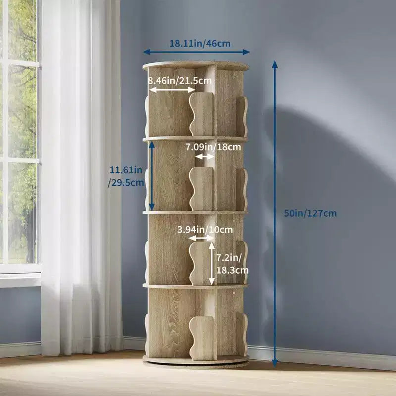 Libreria Girevole Coolmee a 4 Ripiani, Scaffale ad Angolo Rotante Salvaspazio, Torre Porta Libri Girevole a 360 Gradi