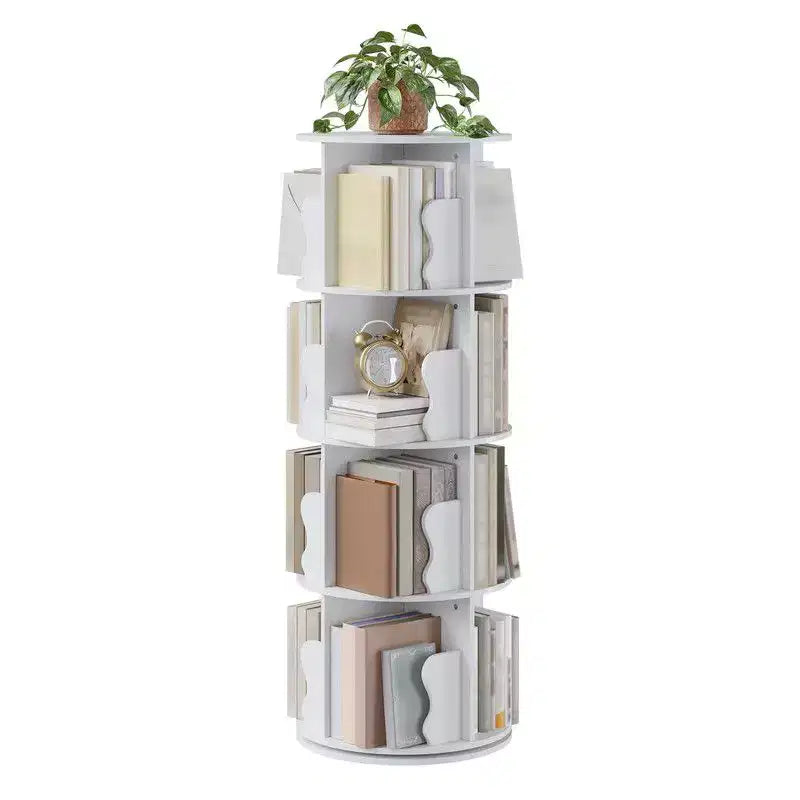 Libreria Girevole Coolmee a 4 Ripiani, Scaffale ad Angolo Rotante Salvaspazio, Torre Porta Libri Girevole a 360 Gradi