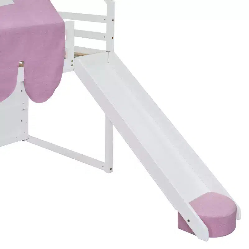 Letto a soppalco Polibi con scivolo, tenda a baldacchino e contenitore integrato