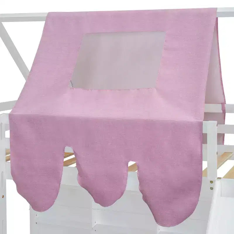 Letto a soppalco Polibi con scivolo, tenda a baldacchino e contenitore integrato