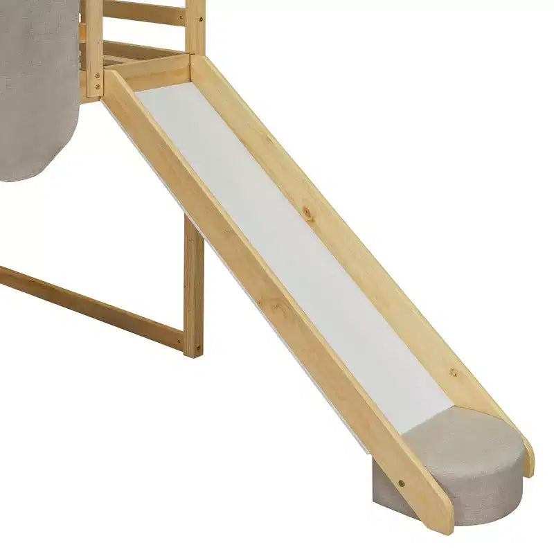 Letto a soppalco Polibi con scivolo, tenda a baldacchino e contenitore integrato
