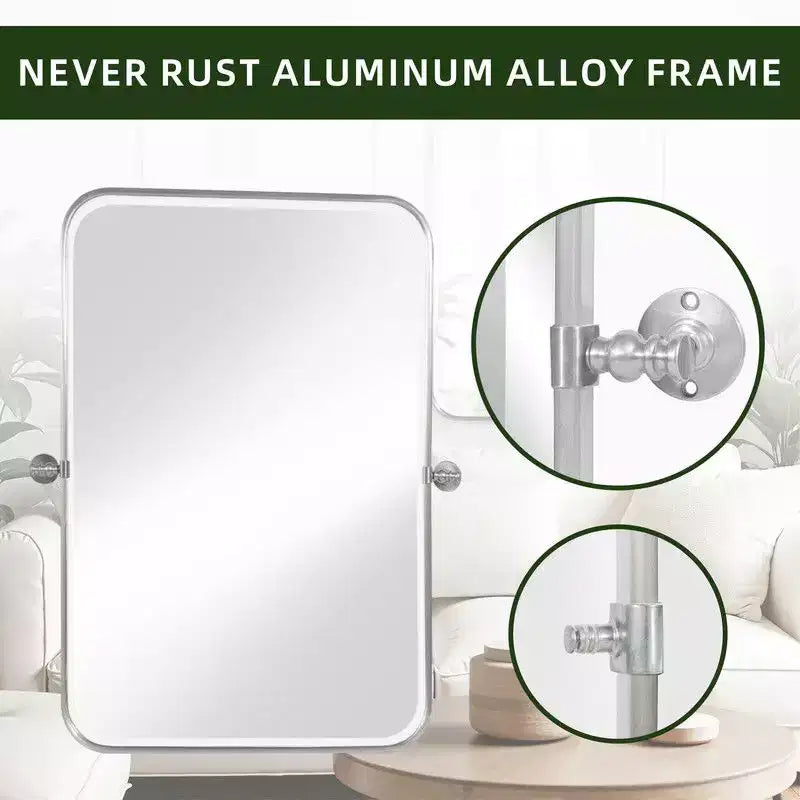 PexFix 36 x 24 Specchio Rettangolare Girevole da Parete in Ferro Argento Specchio Inclinabile per Bagno Specchio da Trucco con Cornice in Metallo Regolabile a Due Vie per Camera da Letto Soggiorno