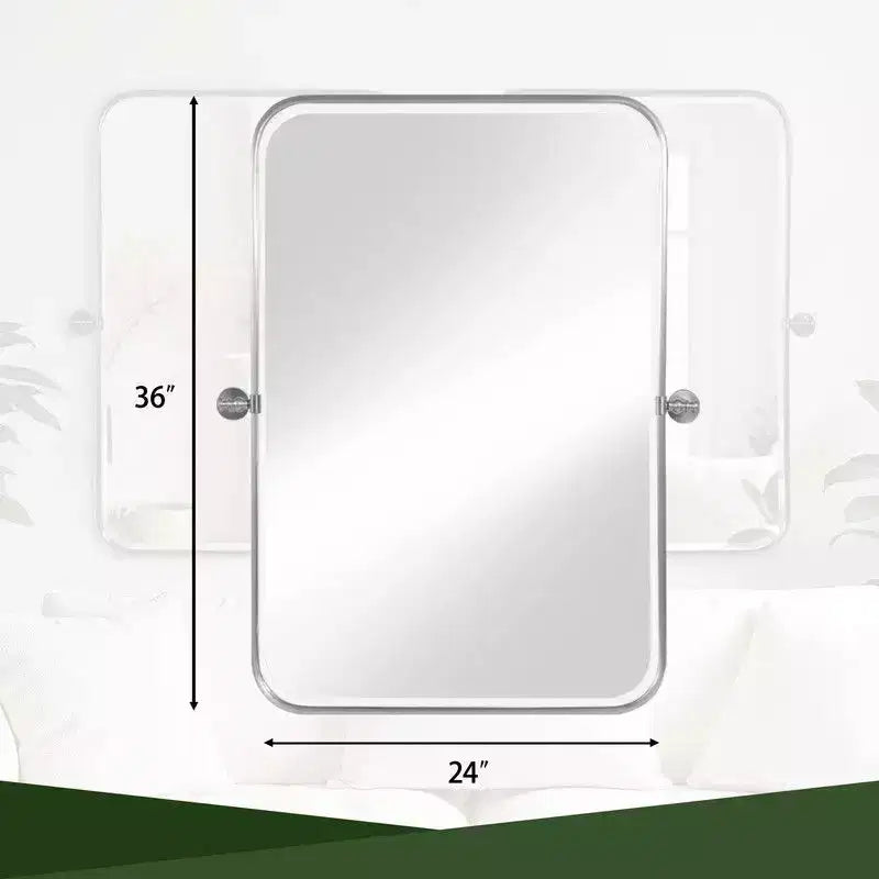 PexFix 36 x 24 Specchio Rettangolare Girevole da Parete in Ferro Argento Specchio Inclinabile per Bagno Specchio da Trucco con Cornice in Metallo Regolabile a Due Vie per Camera da Letto Soggiorno