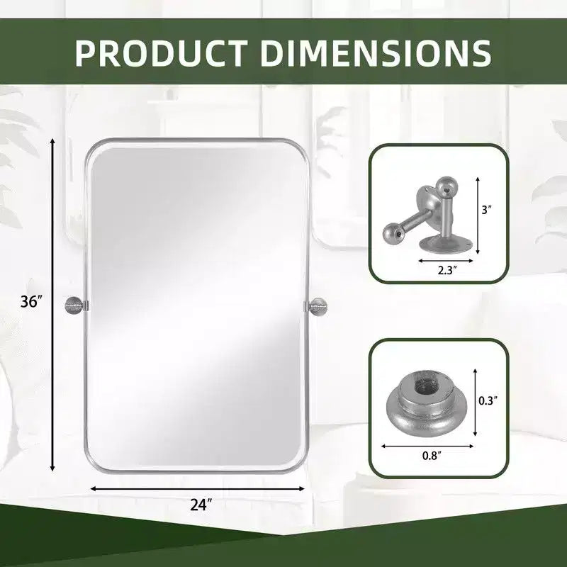 PexFix 36 x 24 Specchio Rettangolare Girevole da Parete in Ferro Argento Specchio Inclinabile per Bagno Specchio da Trucco con Cornice in Metallo Regolabile a Due Vie per Camera da Letto Soggiorno