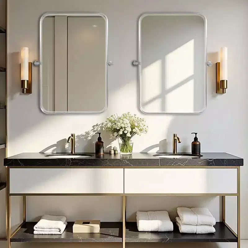 PexFix 36 x 24 Specchio Rettangolare Girevole da Parete in Ferro Argento Specchio Inclinabile per Bagno Specchio da Trucco con Cornice in Metallo Regolabile a Due Vie per Camera da Letto Soggiorno