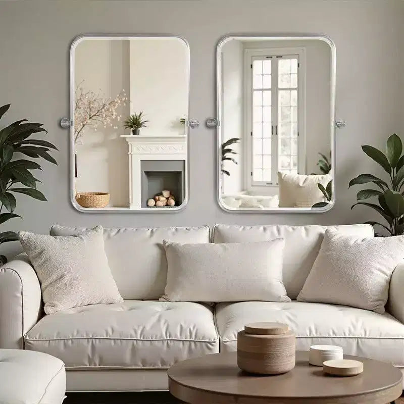 PexFix 36 x 24 Specchio Rettangolare Girevole da Parete in Ferro Argento Specchio Inclinabile per Bagno Specchio da Trucco con Cornice in Metallo Regolabile a Due Vie per Camera da Letto Soggiorno