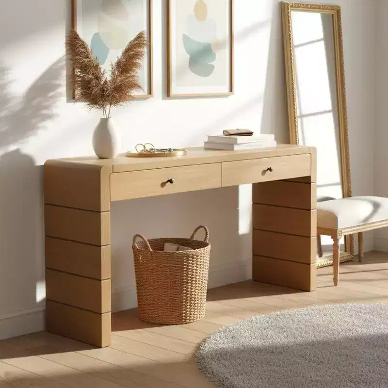 Homy Casa Consolle con Cassetti e Base a Pannello Solido per Ingresso o Soggiorno, Rovere