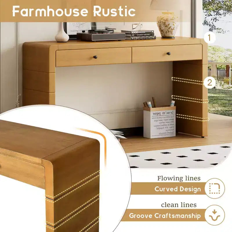 Homy Casa Consolle con Cassetti e Base a Pannello Solido per Ingresso o Soggiorno, Rovere
