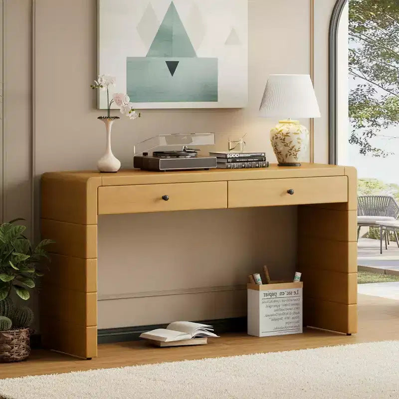Homy Casa Consolle con Cassetti e Base a Pannello Solido per Ingresso o Soggiorno, Rovere