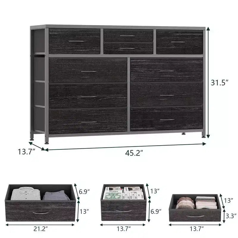 Comodino con 10 cassetti in tessuto per camera da letto, cassettiera moderna