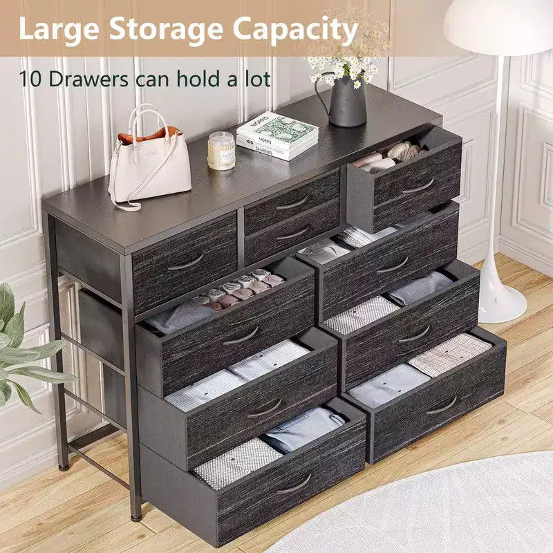 Comodino con 10 cassetti in tessuto per camera da letto, cassettiera moderna