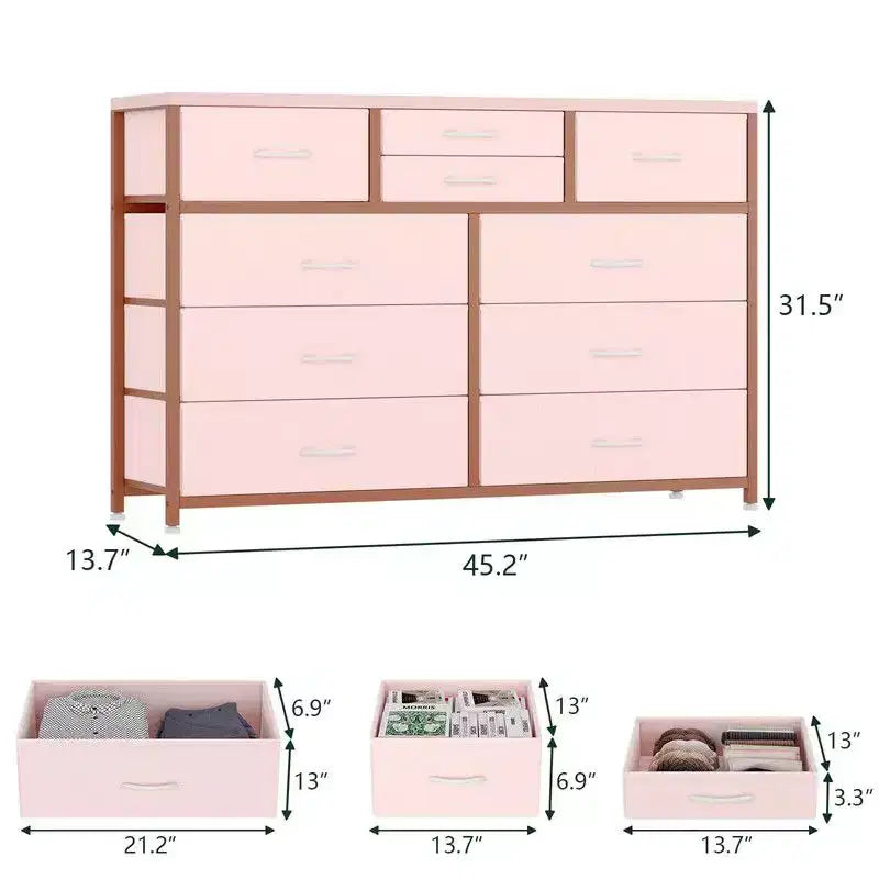Comodino con 10 cassetti in tessuto per camera da letto, cassettiera moderna