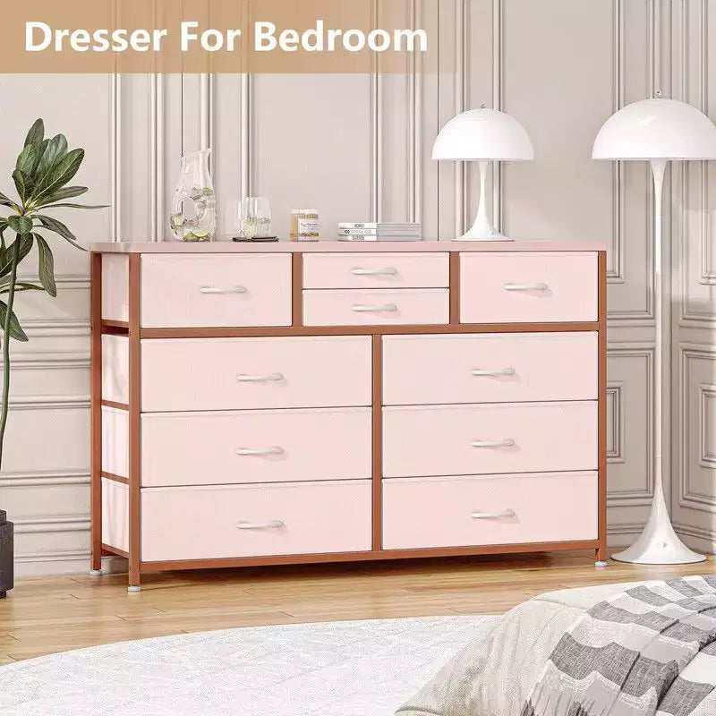 Comodino con 10 cassetti in tessuto per camera da letto, cassettiera moderna