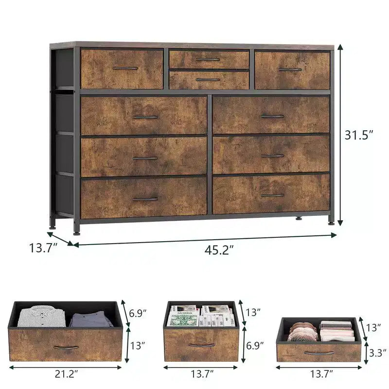 Comodino con 10 cassetti in tessuto per camera da letto, cassettiera moderna