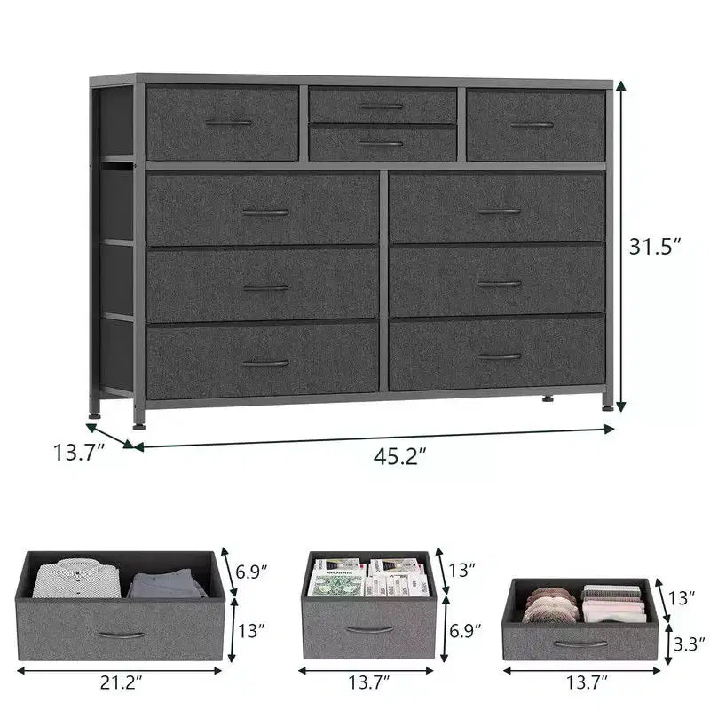 Comodino con 10 cassetti in tessuto per camera da letto, cassettiera moderna
