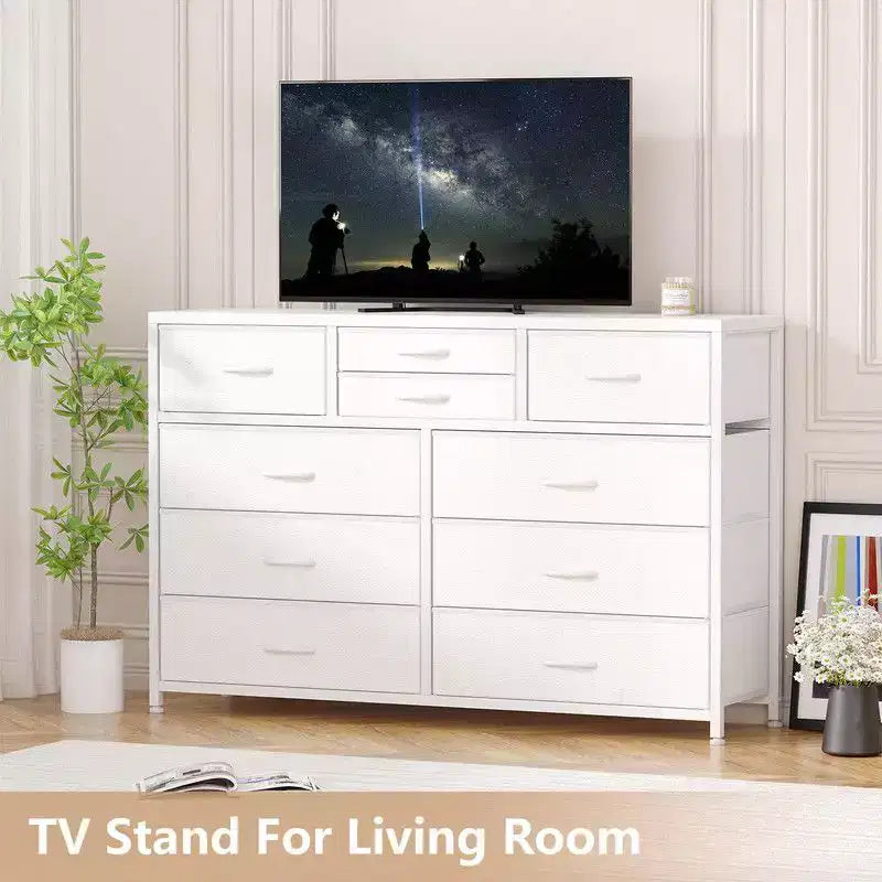 Comodino con 10 cassetti in tessuto per camera da letto, cassettiera moderna