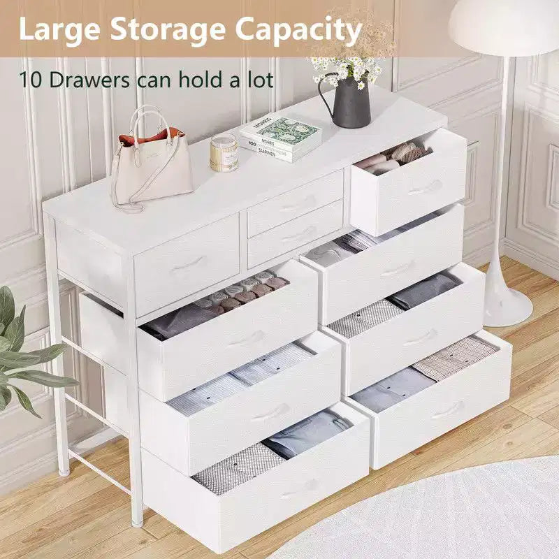 Comodino con 10 cassetti in tessuto per camera da letto, cassettiera moderna