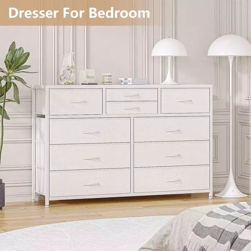 Comodino con 10 cassetti in tessuto per camera da letto, cassettiera moderna