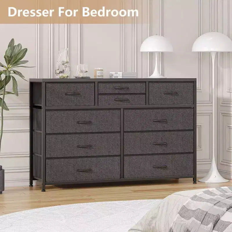 Comodino con 10 cassetti in tessuto per camera da letto, cassettiera moderna