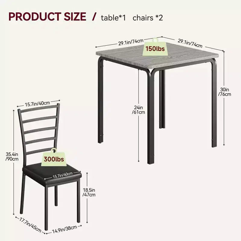 Tavolo da pranzo con 2 sedie, set da pranzo con sedile imbottito, set tavolo da pranzo, tavolo cucina, tavolino da pranzo piccolo con venature del legno, gambe in metallo